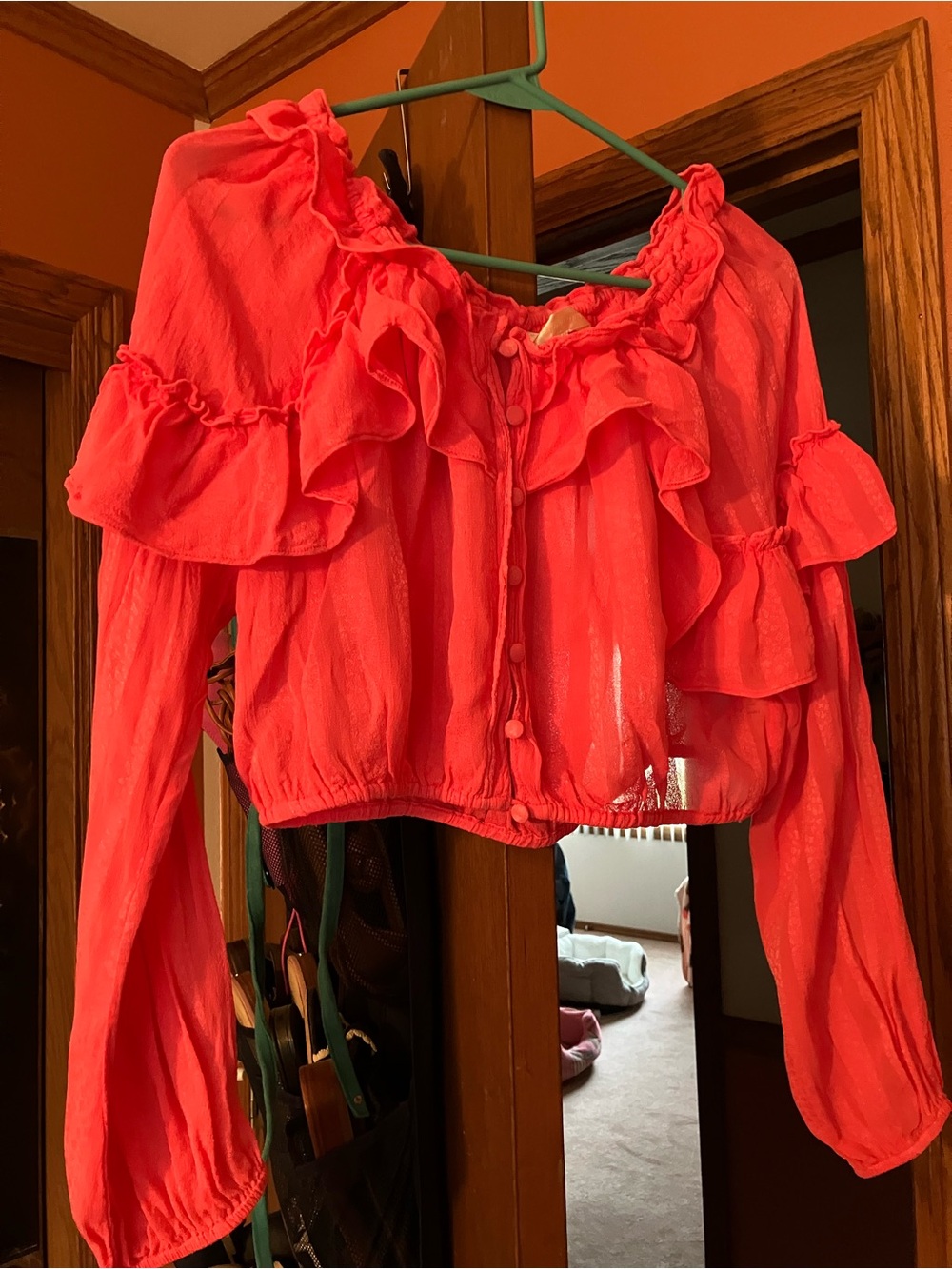 LoveShackFancy Pink Ruffled Crop Top - Picture 6 of 7